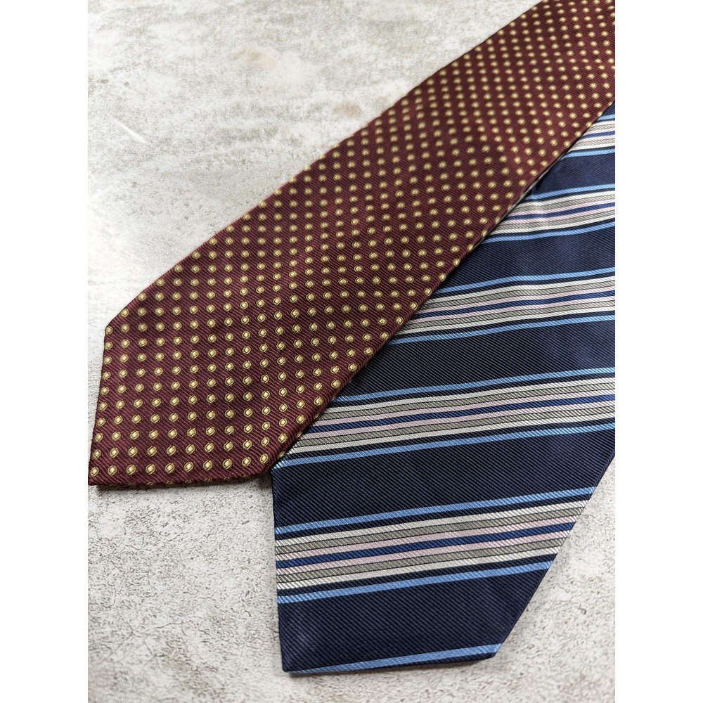 Lands' End Tie Set Mens OS Blue 100% Silk Striped Pointed Necktie Lot of 2 Pack